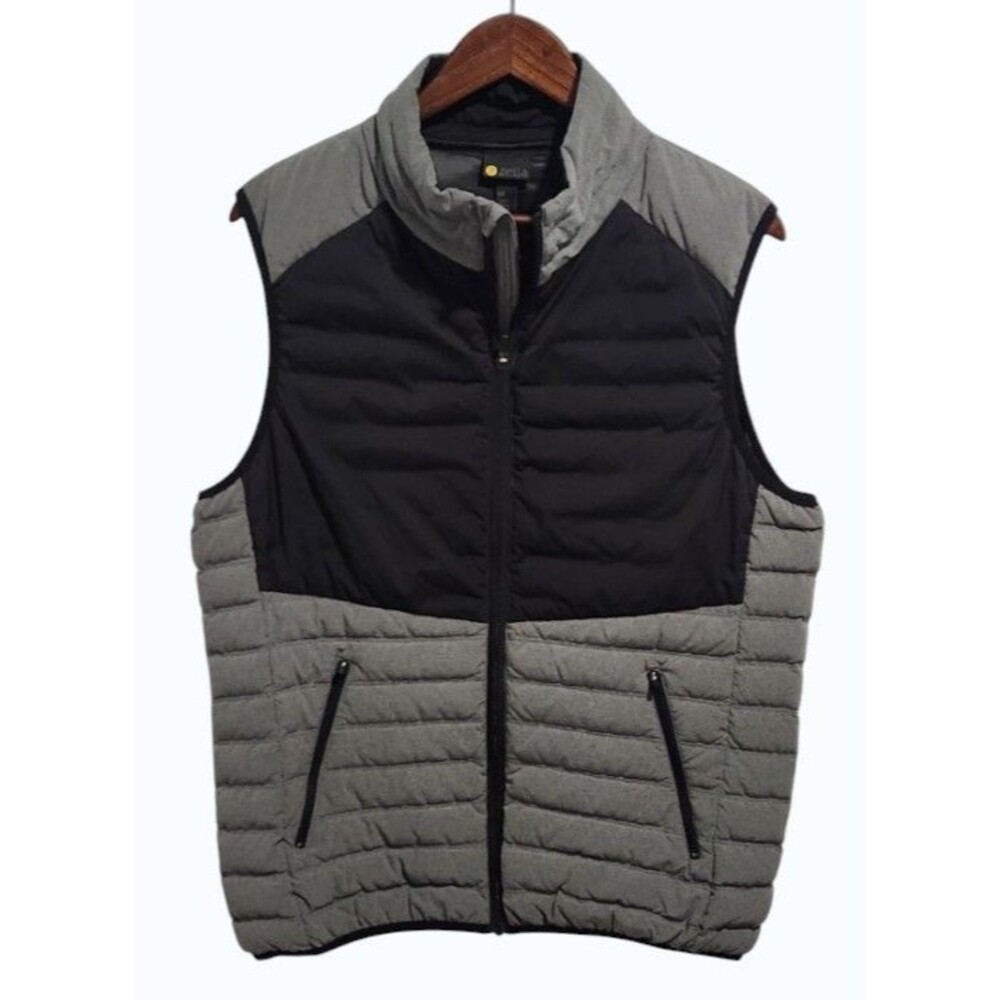 Zella Mens Quilted Puffer Vest Colorblock Full Zip Gray Black Nordstrom - Med
